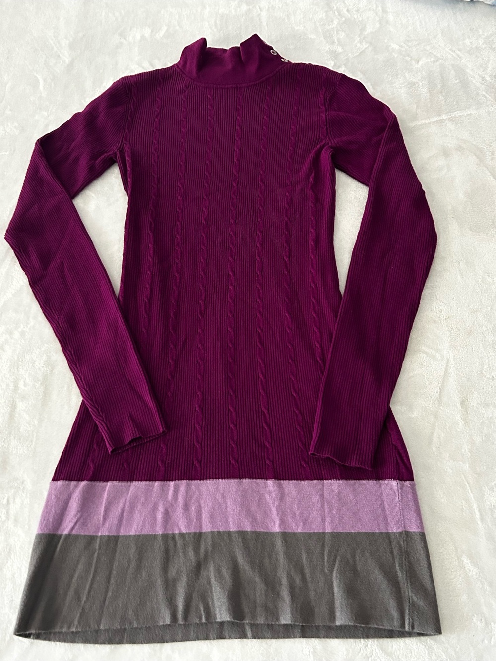Guess Plum Long Sleeve Cable Knit Mock Neck Sweater Dress Women’s Large